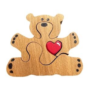 Adorable Wooden Bear Puzzle with Red Heart